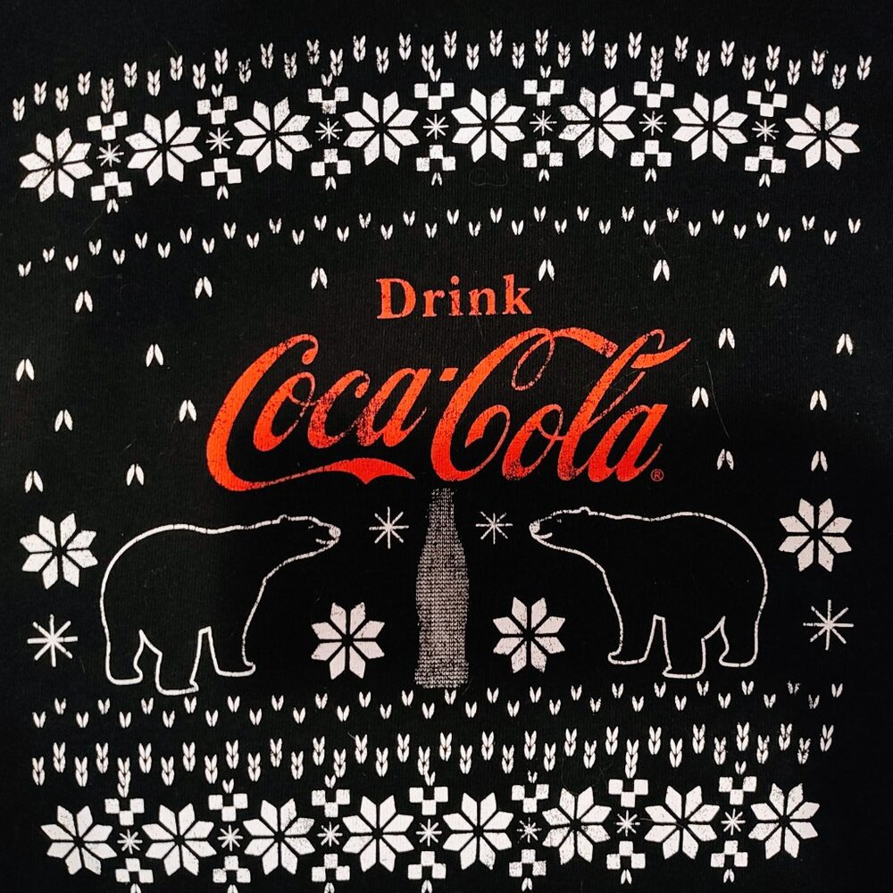 Coca Cola Black Snow Flake Winter Polar Bear Crop Hoodie, Size M, Like New! - Picture 3 of 5